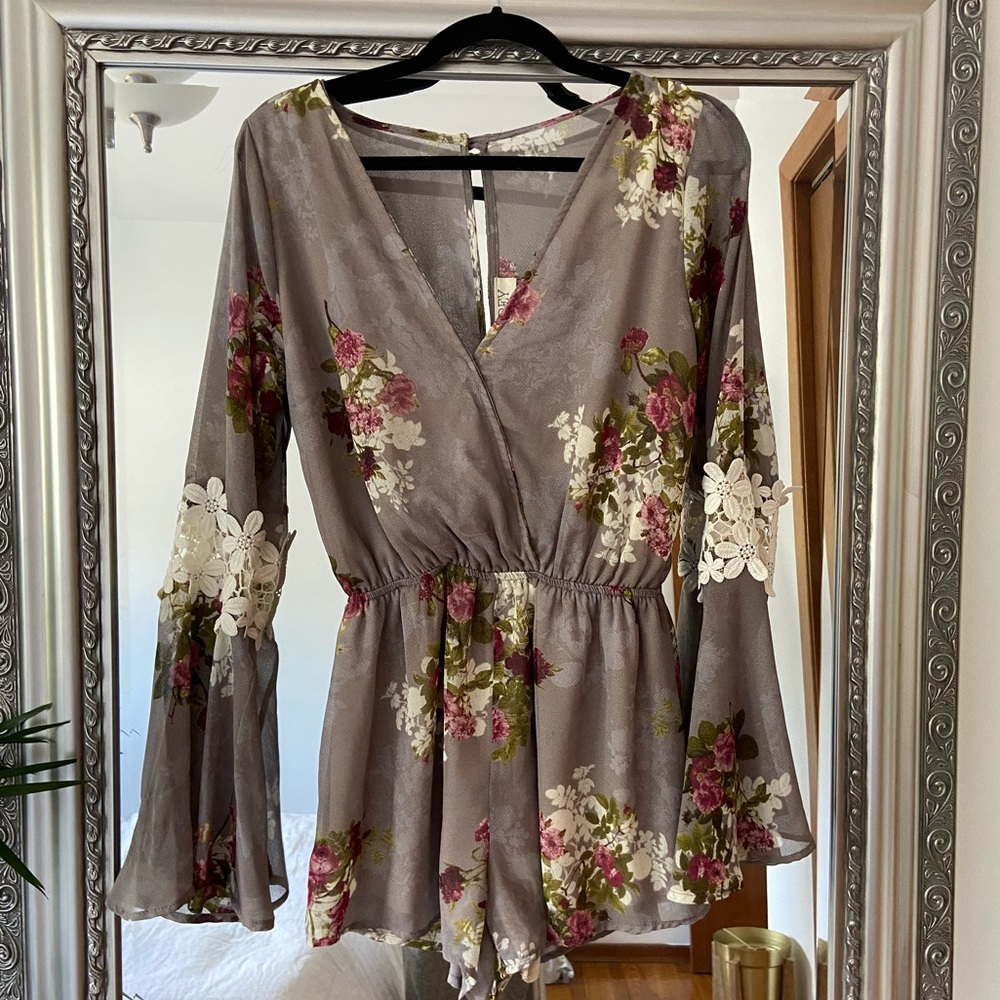 Grey floral romper from Honey